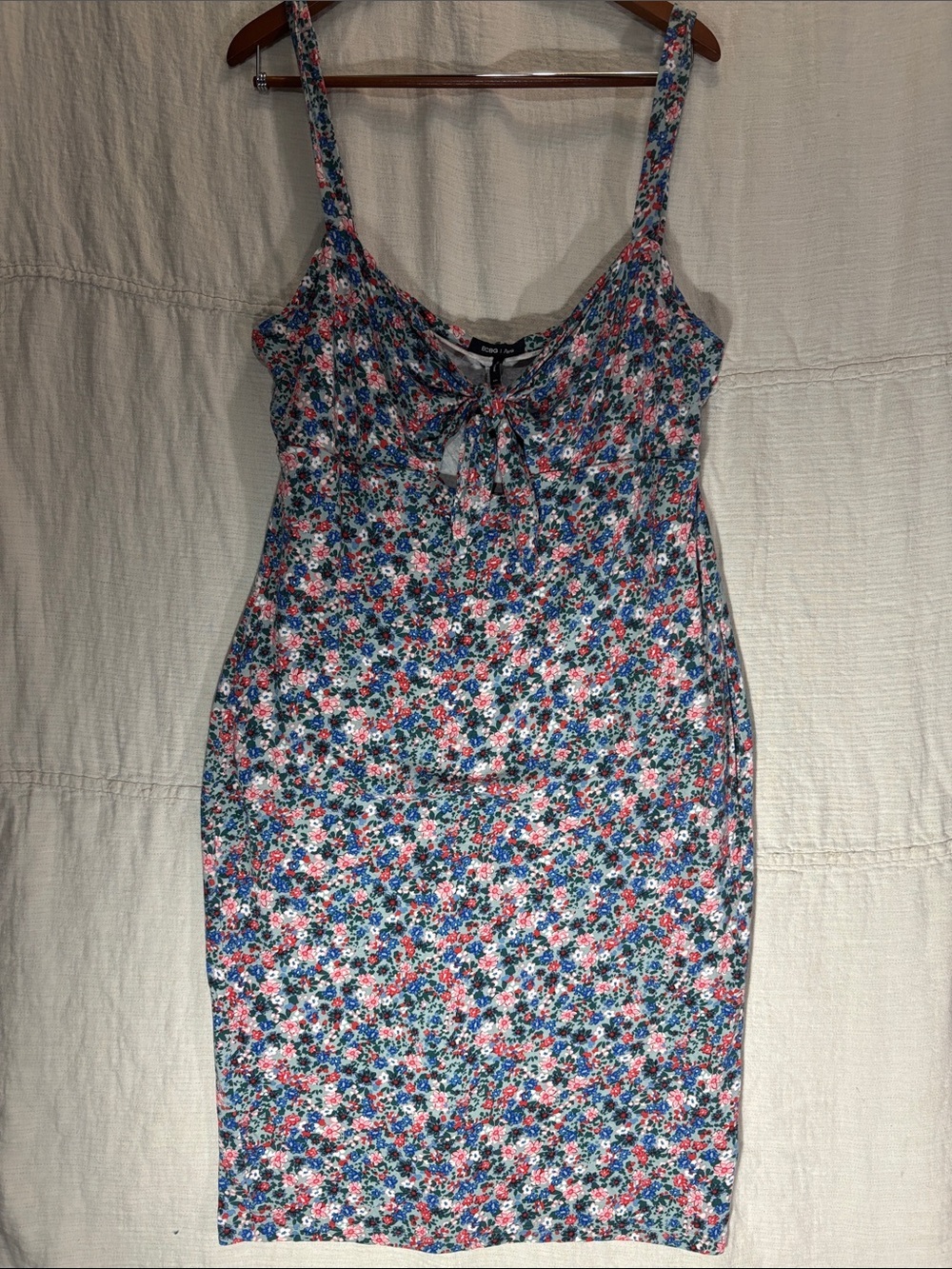 BCBG Paris Floral Tie Front Knit Midi Dress XXL EUC